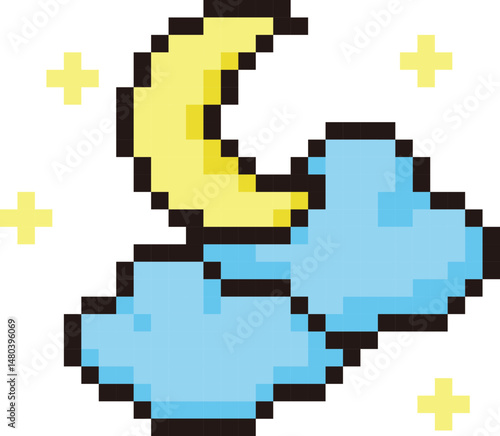 Pixel Moon and Clouds