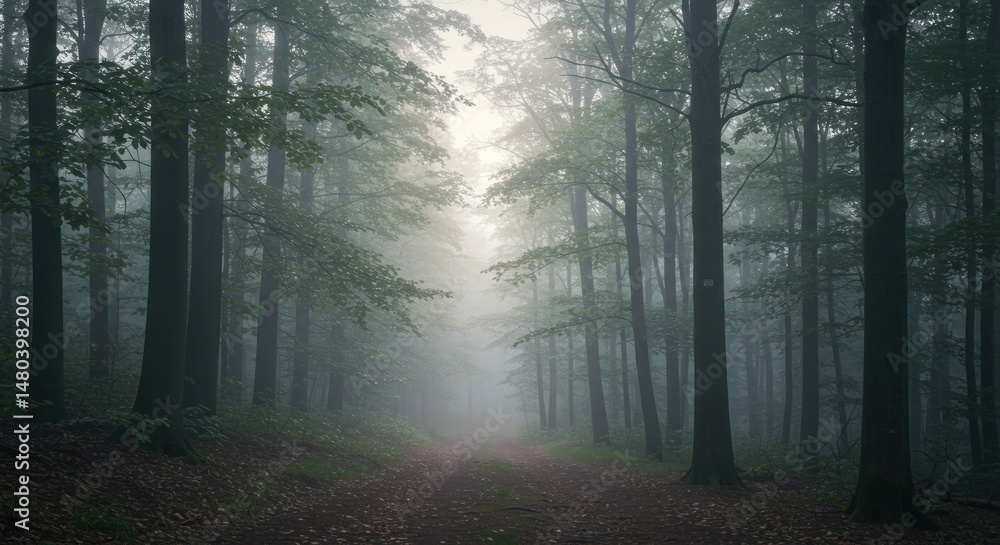 Fototapeta premium Forest path in the mist, photo