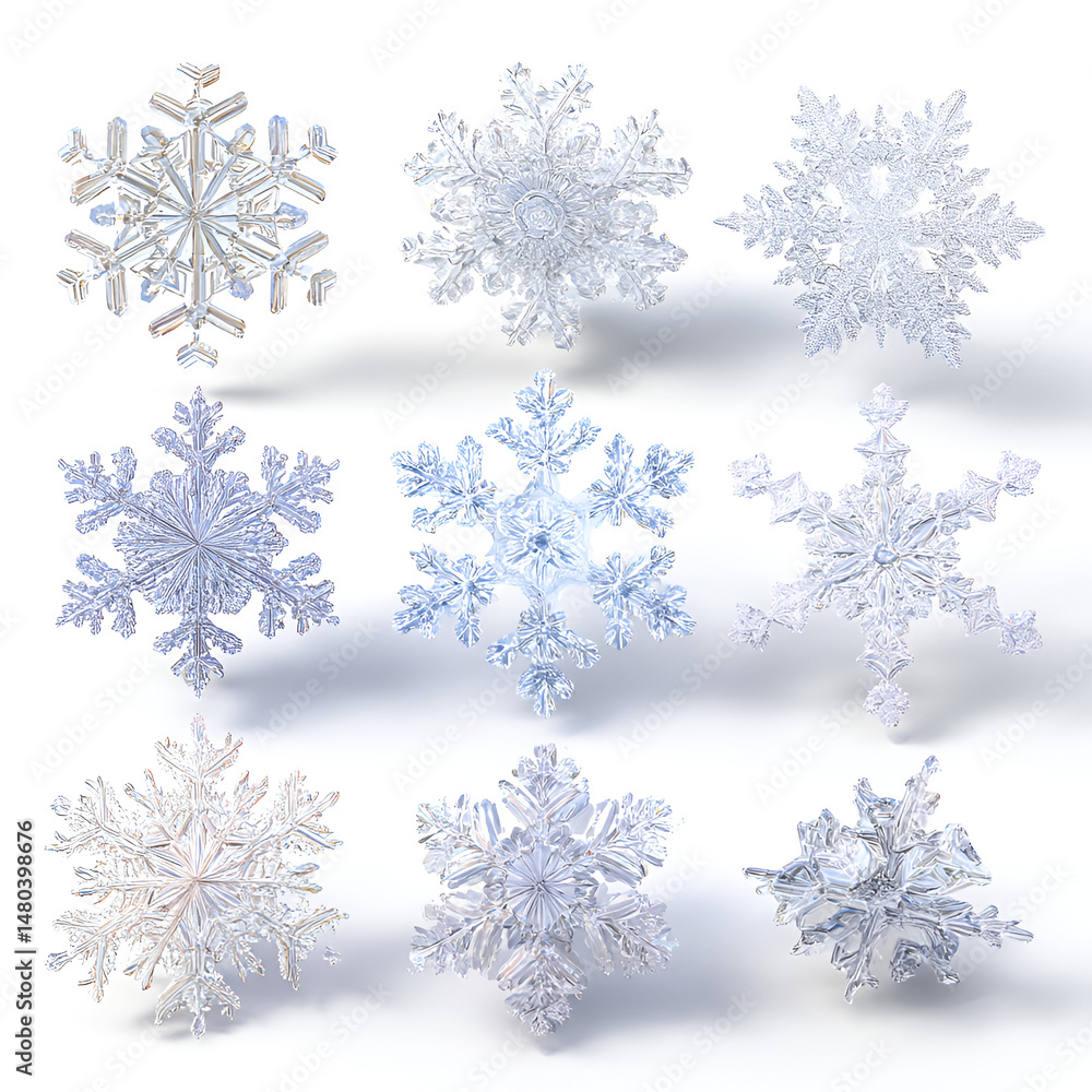 Nine Unique Ice Crystals Intricate Snowflake Designs Winter Wonderland Nine Unique Ice Crystals Intricate Snowflake Designs Winter Wonderland