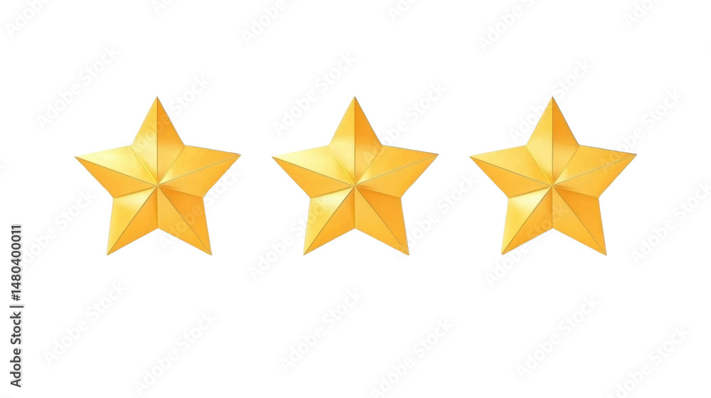 Three Shiny Golden Stars Isolated on White Background for Festive and Decorative Design Three Shiny Golden Stars Isolated on White Background for Festive and Decorative Design
