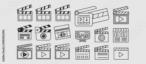 video. Linear icon collection. Editable stroke. Vector illustration।. Studio Light Line Icon Design. single outline icons video loader related to cinema or film and movie.