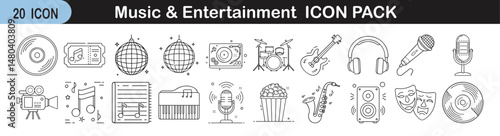 Music and entertainment icon pack vector graphic design elements for creative projects and designs on transparent background