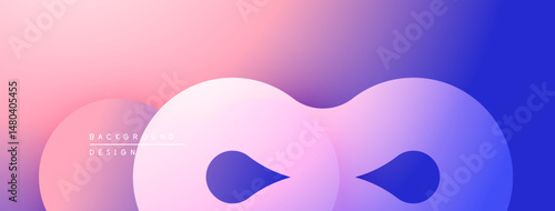 Abstract gradient background features flowing shapes. Soft pinks blend into blues creating modern visual effect. Minimalist design.
