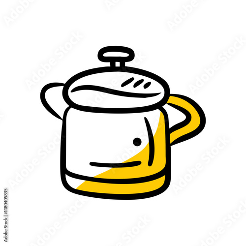 Cartoon pressure cooker illustration with bold yellow accents  
