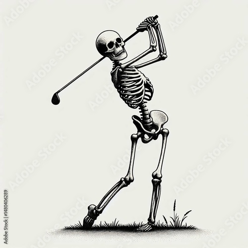 Skeletal Golfer A Humorous Illustration of Undead Sportsmanship