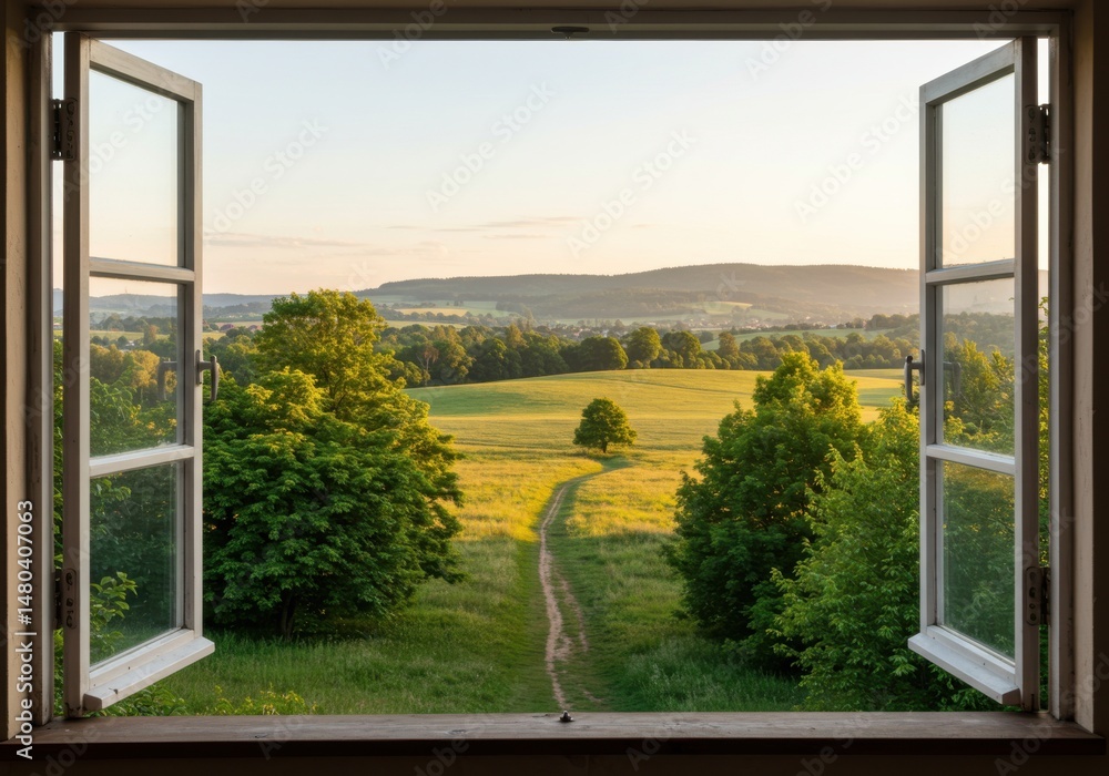 Fototapeta premium Scenic view through open window
