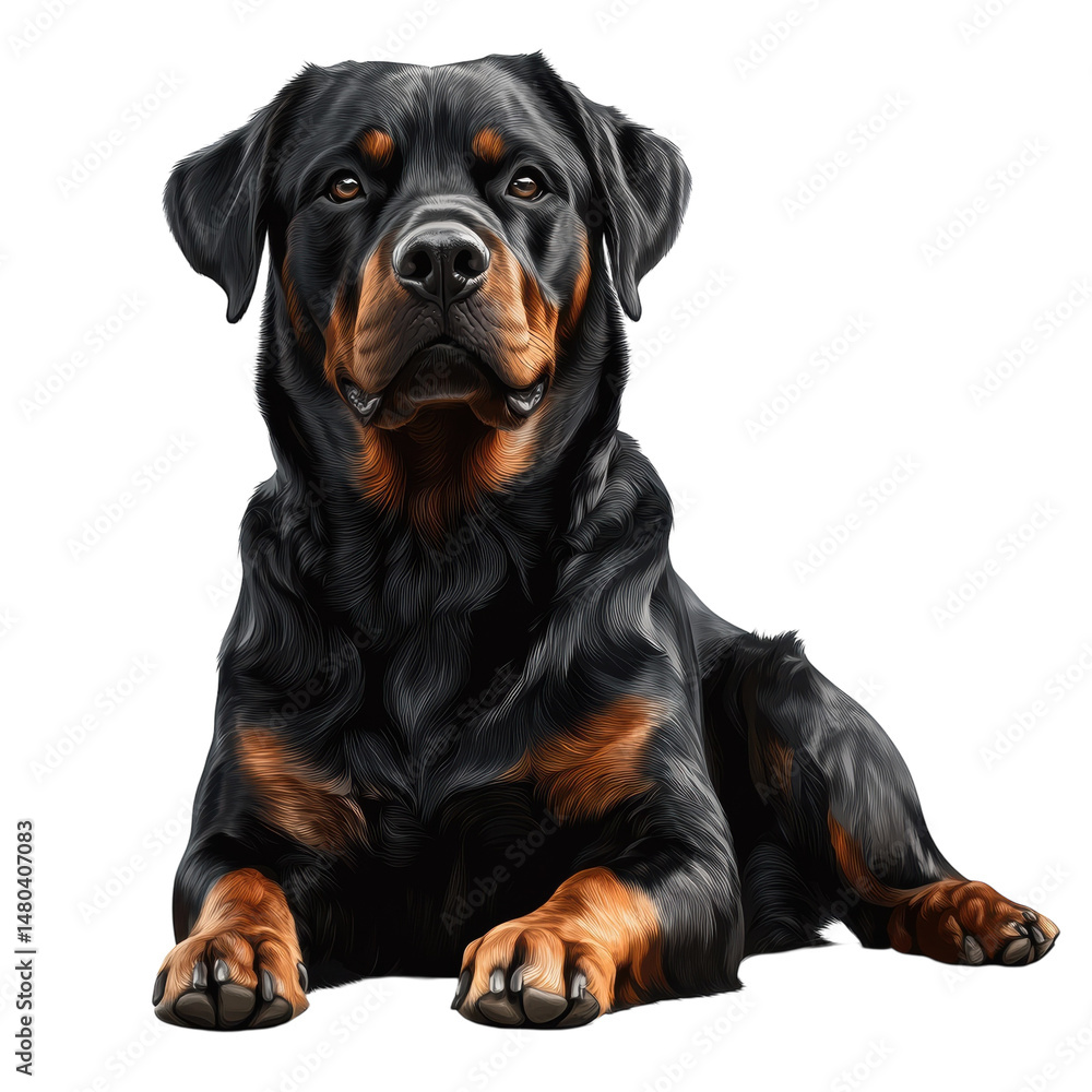 Obraz premium Majestic Rottweiler striking pose dark background intense gaze powerful on transparent background