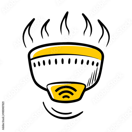 Carbon monoxide detector emitting warning signals in illustrated style  