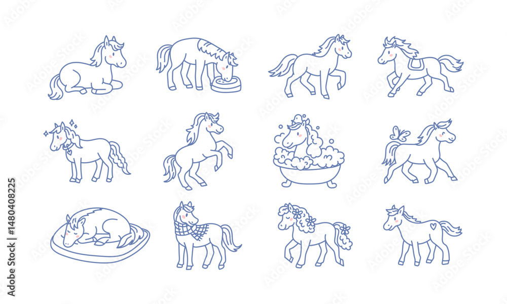 Cute Hand Drawn Horse line art characters Cute Hand Drawn Horse line art characters