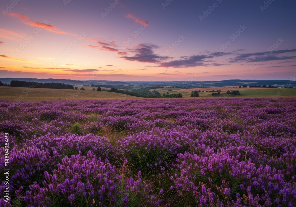 Fototapeta premium Lavender field at sunset landscape