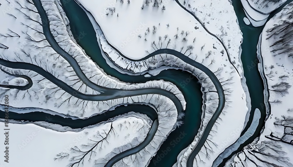 Fototapeta premium A snow-covered wooden bridge illuminated by warm vintage streetlights creates a serene winter scene.