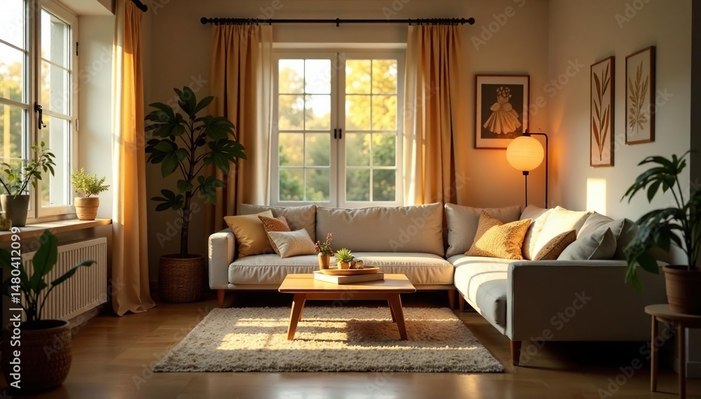 Fototapeta premium Warmly lit family home interior, cozy setting , generation, descendants, love