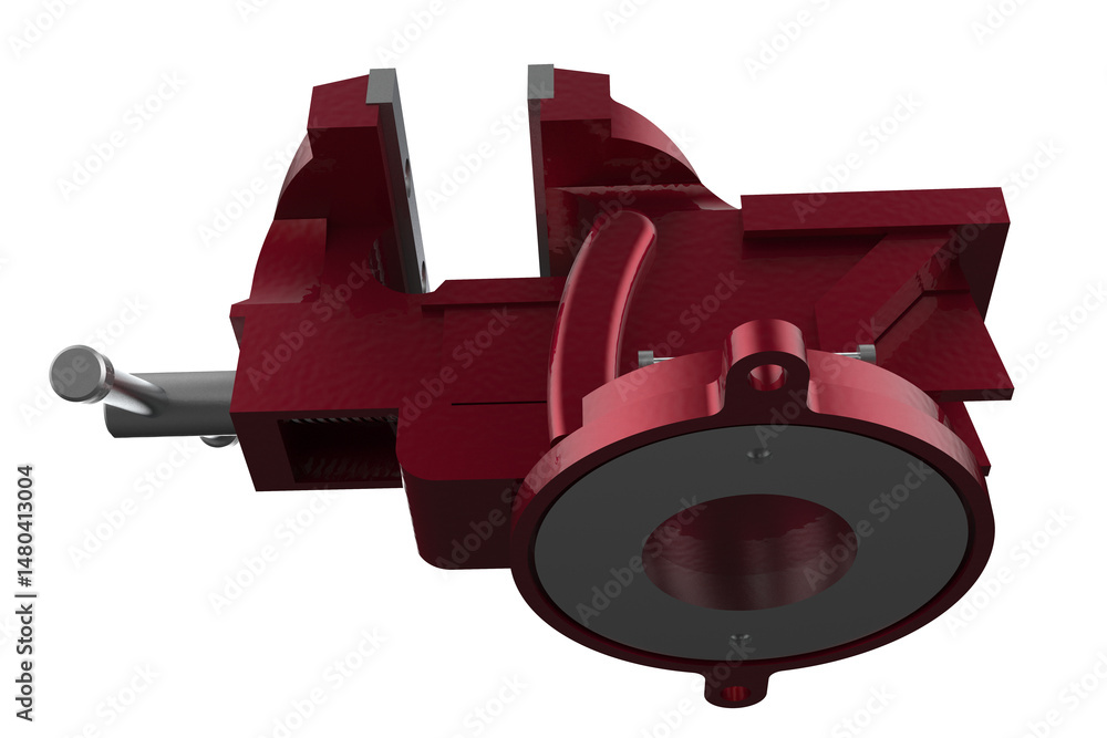 Naklejka premium OPEN EXPAND Position, Multipurpose, Pipe Bench Vise, Table Pincers, Bench-Mounted, Red Vise, Securely Holding Materials, Various Tasks, Robust Metal Vise, Adjustable Jaws, Industrial Use, DIY Use, PNG