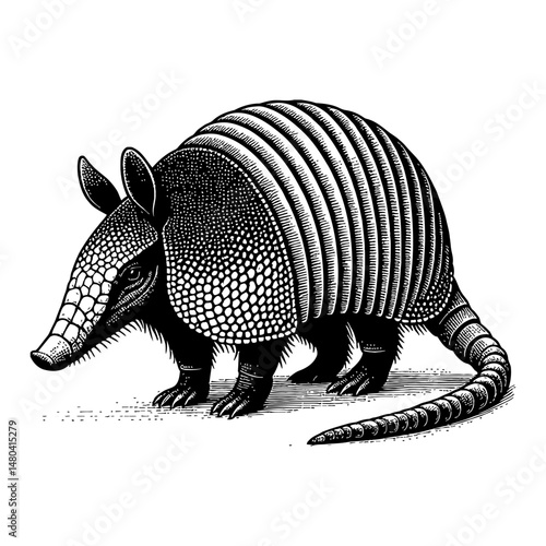 Armadillo Walking Side View Black and White Outline Line Art Drawing Illustration Design Vector Graphic