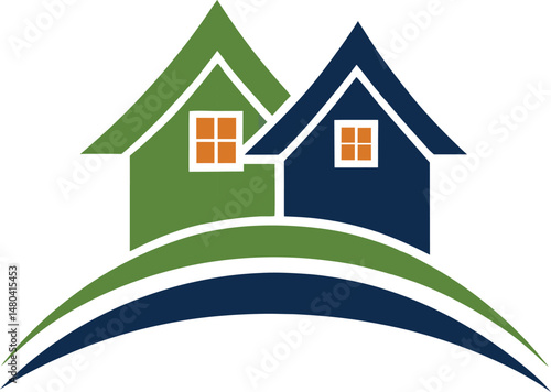 Vector illustration of a house with green grass, perfect for real estate, home design, landscaping, and eco-friendly themes. Fully editable for easy customization.
