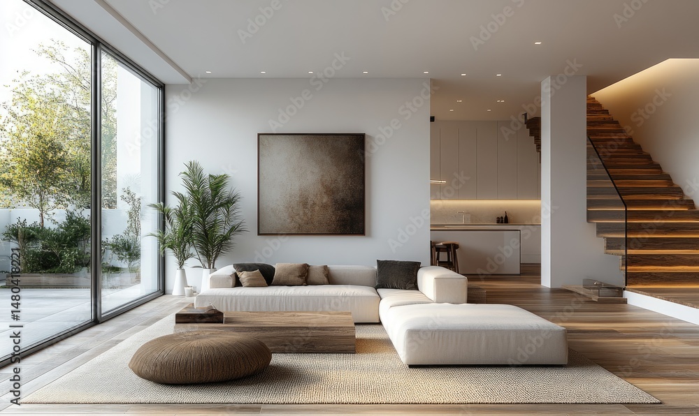 Fototapeta premium Modern minimalist living room interior design.