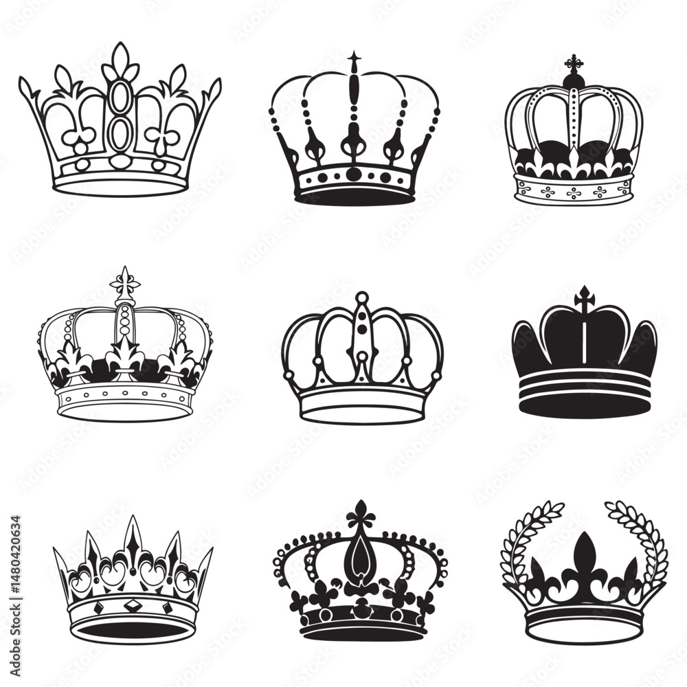 Crown icons set silhouette Crown icons set silhouette