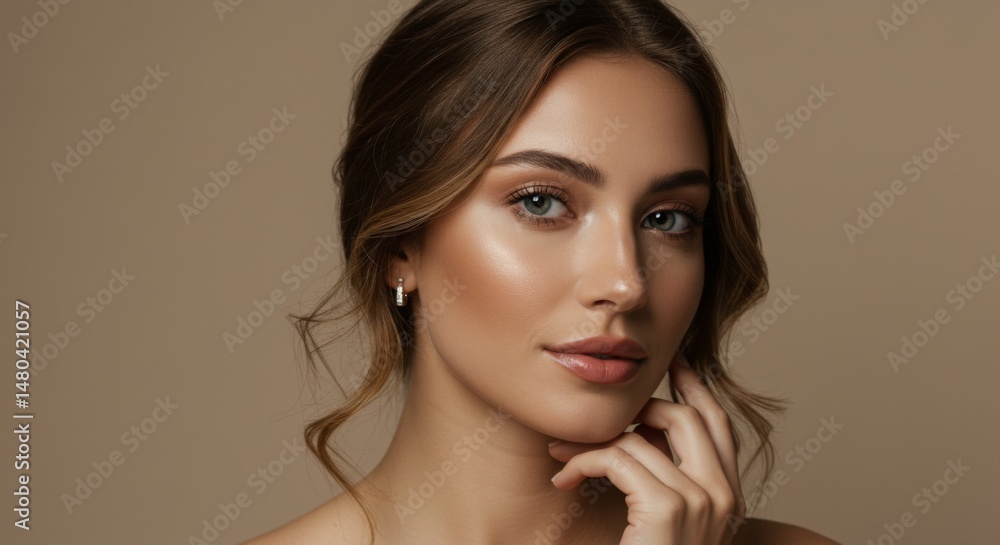 Elegant beauty portrait with natural makeup and earrings for fashion design Elegant beauty portrait with natural makeup and earrings for fashion design