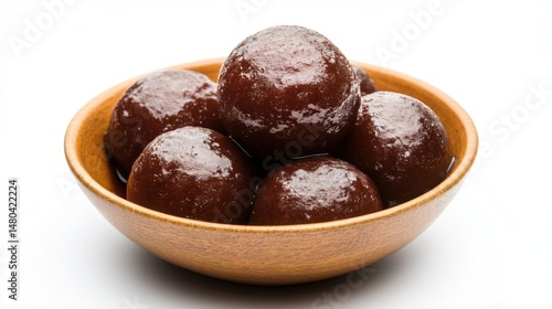 Wallpaper Mural Close up of Gulab Jamun in Wooden Bowl Traditional Indian Dessert Sweet Food Still Life on White Background Torontodigital.ca