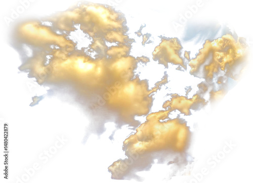 A golden cloud formation with a soft glow against a bright white and slightly transparent background