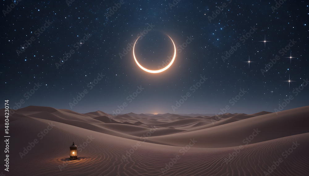 Naklejka premium Idul Adha Background - Islamic Night Landscape for Eid al-Adha