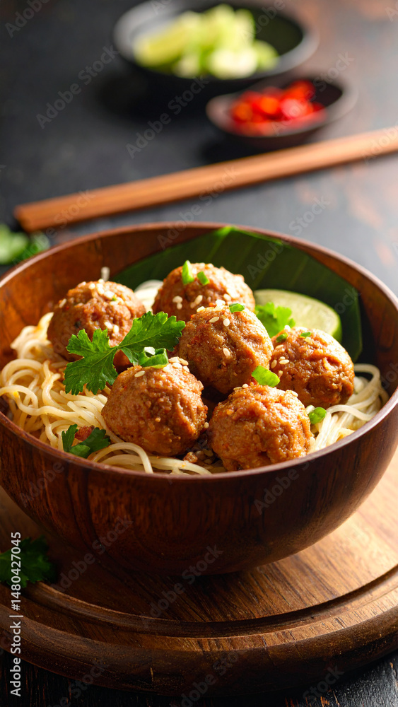 Indonesian Meatball Noodle Bowl – Colorful Traditional Cuisine Presentation Indonesian Meatball Noodle Bowl – Colorful Traditional Cuisine Presentation
