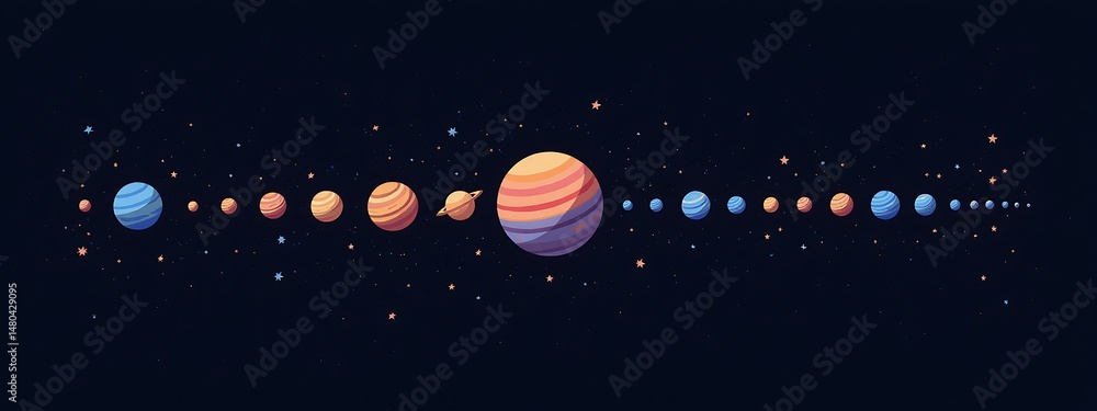 Fototapeta premium Celestial Alignment, Vibrant, cosmic chart on dark backdrop