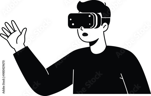 Immersive VR Experience Vector Illustration of a Man Using a VR Headset