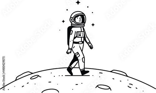 Astronaut Vector Illustration A Spacewalk on the Moon