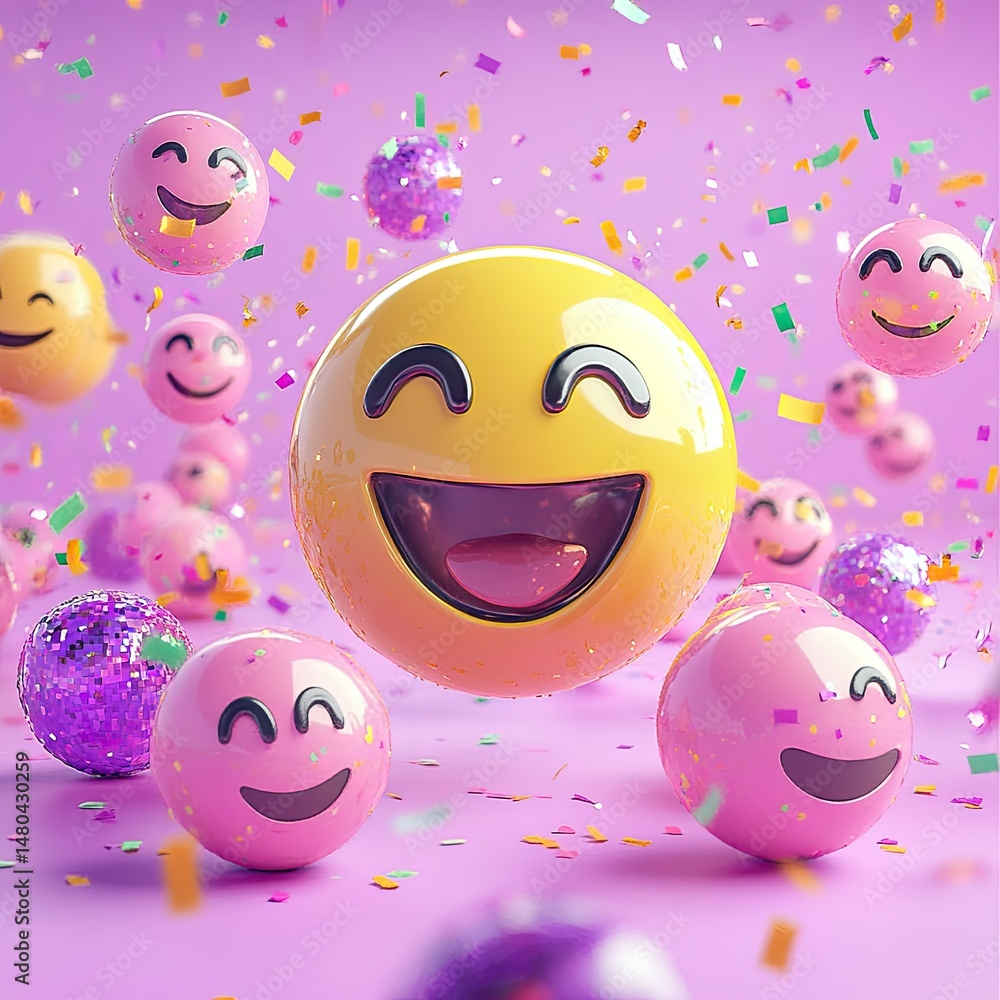 Naklejka premium Happy Emojis with Confetti Celebration.