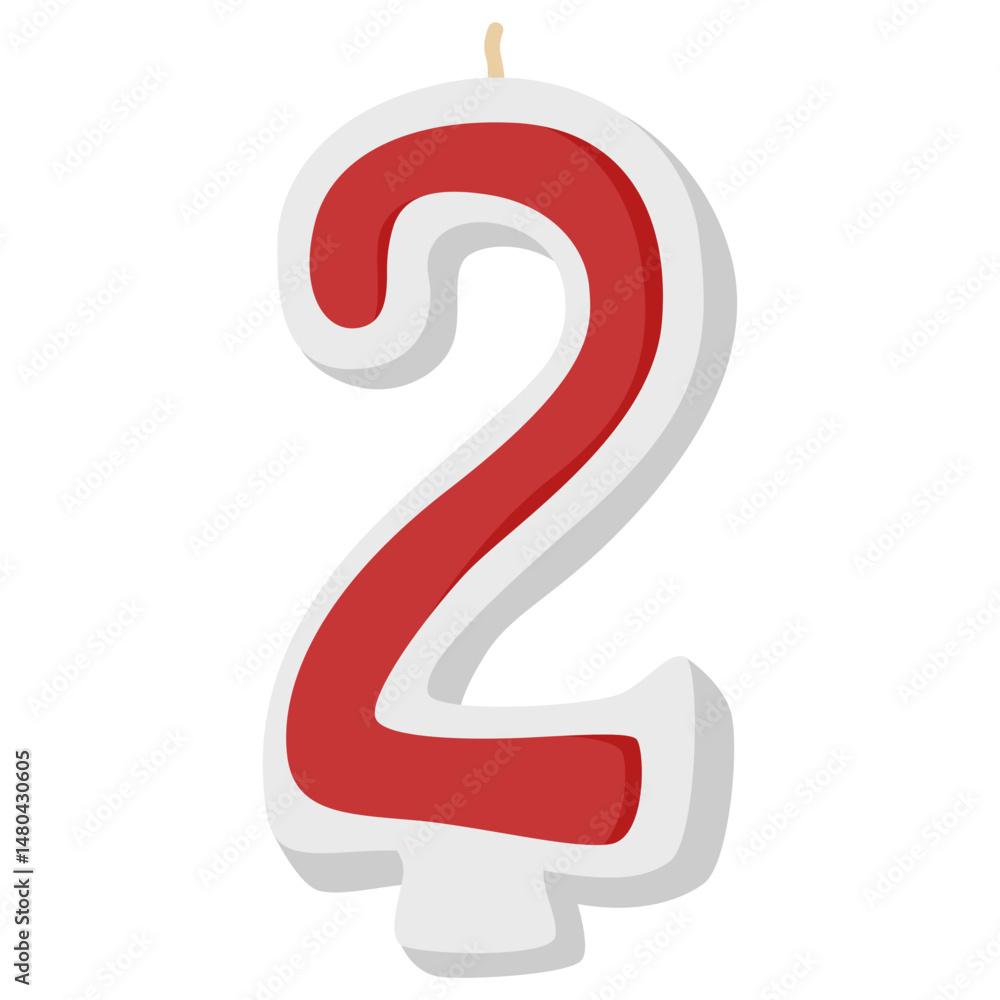 Naklejka premium Red birthday candle shaped as number two