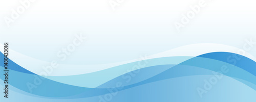 Modern blue wave gradient white background template. Layered wavy lines give a feeling of river, ocean, beach and sky landscape. Abstract horizontal pattern for cover and brochure. Art & Illustration