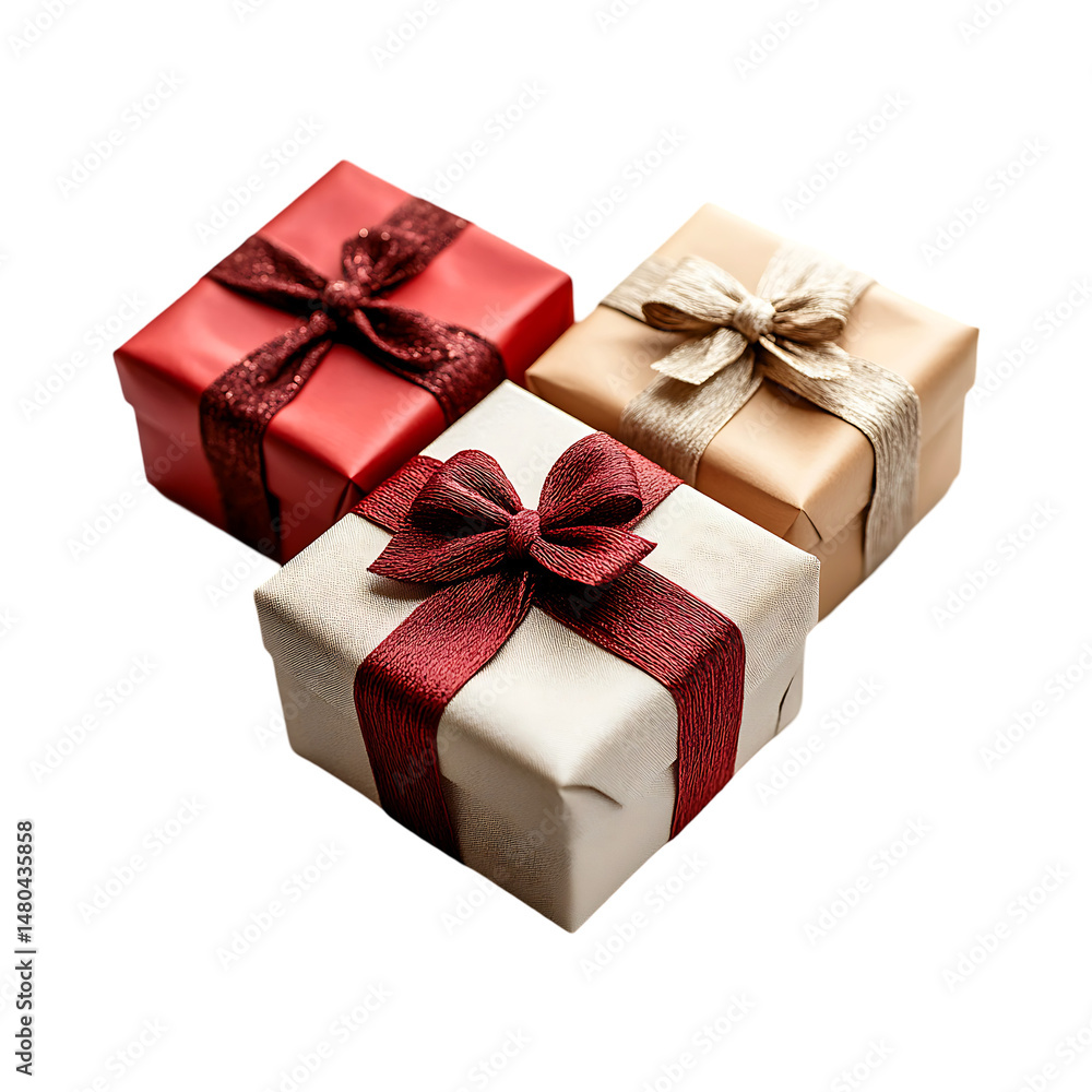 Obraz premium Festive wrapped gift box for birthday or celebration isolated on a transparent background.