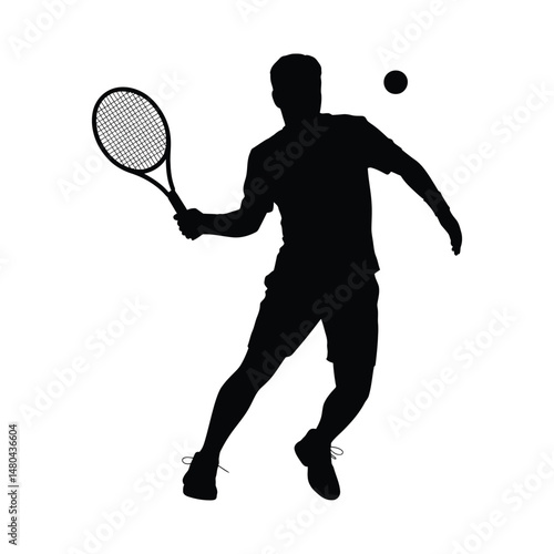 Male Tennis Player Vector Silhouette Sport Athlete Icon