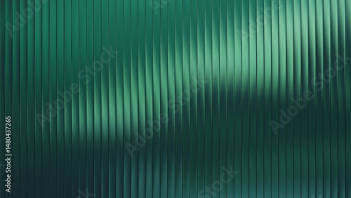 Green reed glass frosted window gradient. Premium corrugated wave texture. Ribbed glass background vector design. Abstract fluted acrylic surface with glossy refraction effect.
