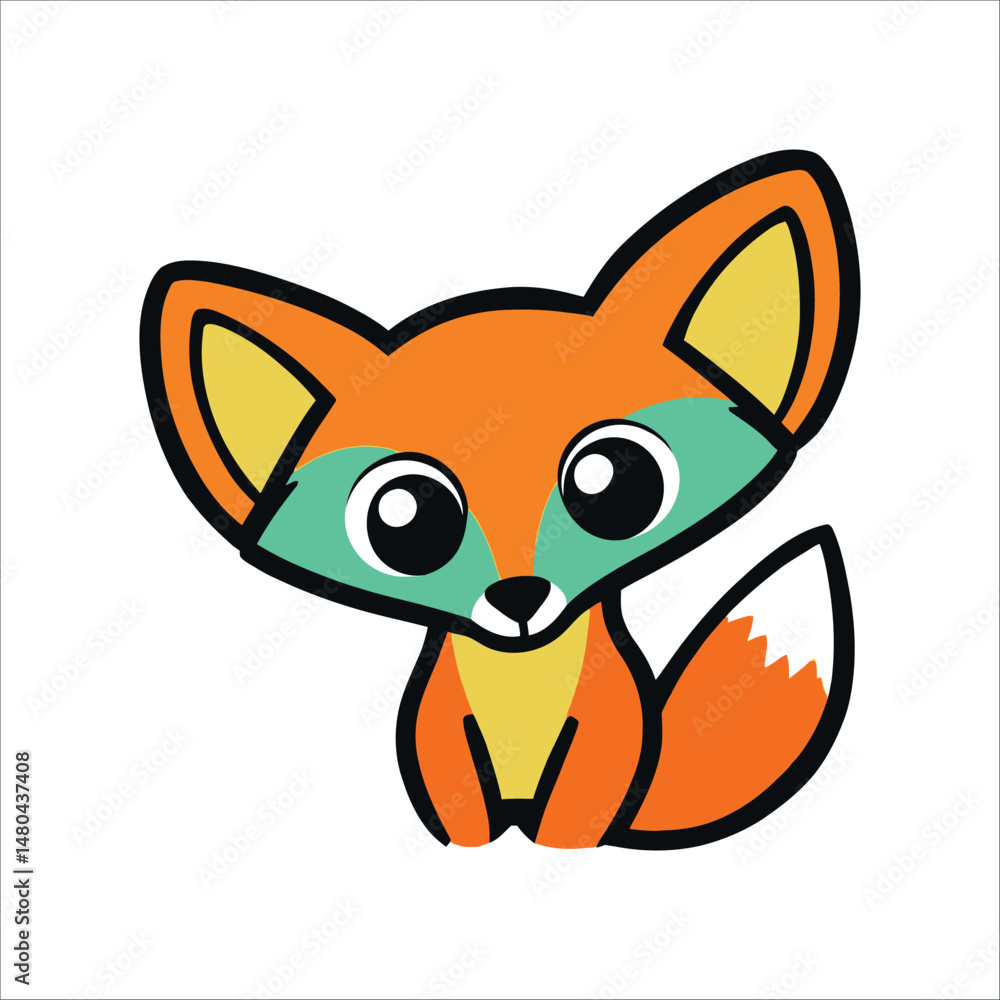 Obraz premium Illustration of a cartoon fox with orange fur and big eyes on a white background art style