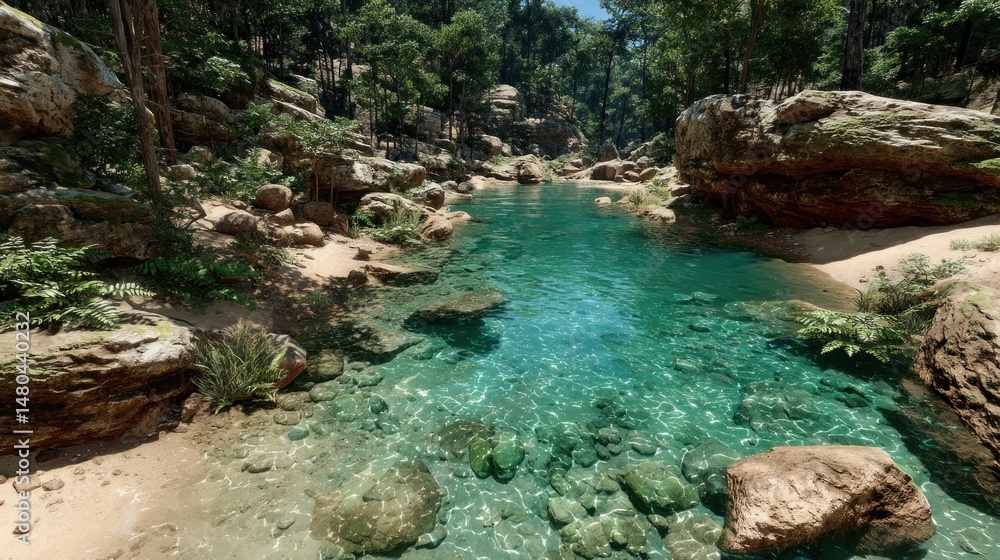 Naklejka premium Stream flowing through forest landscape