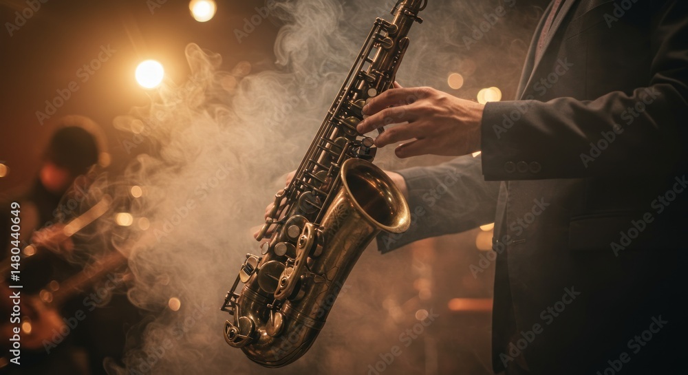 Obraz premium Jazz Saxophone Player in Smoke - Photo