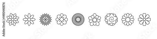 Flower head icon set. Flower line icon. Minimalistic style. Vector.