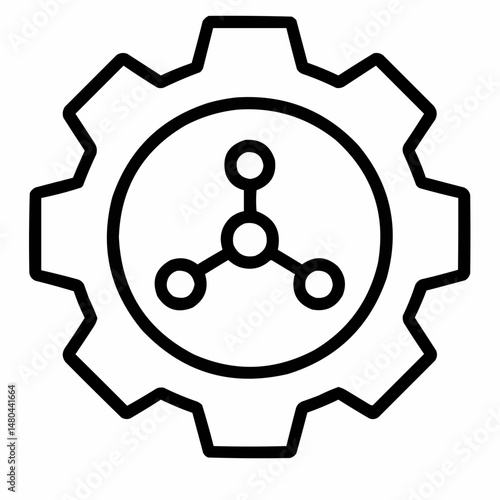 Basic gear with a network symbol in the middle, symbolizing decentralized app logic.