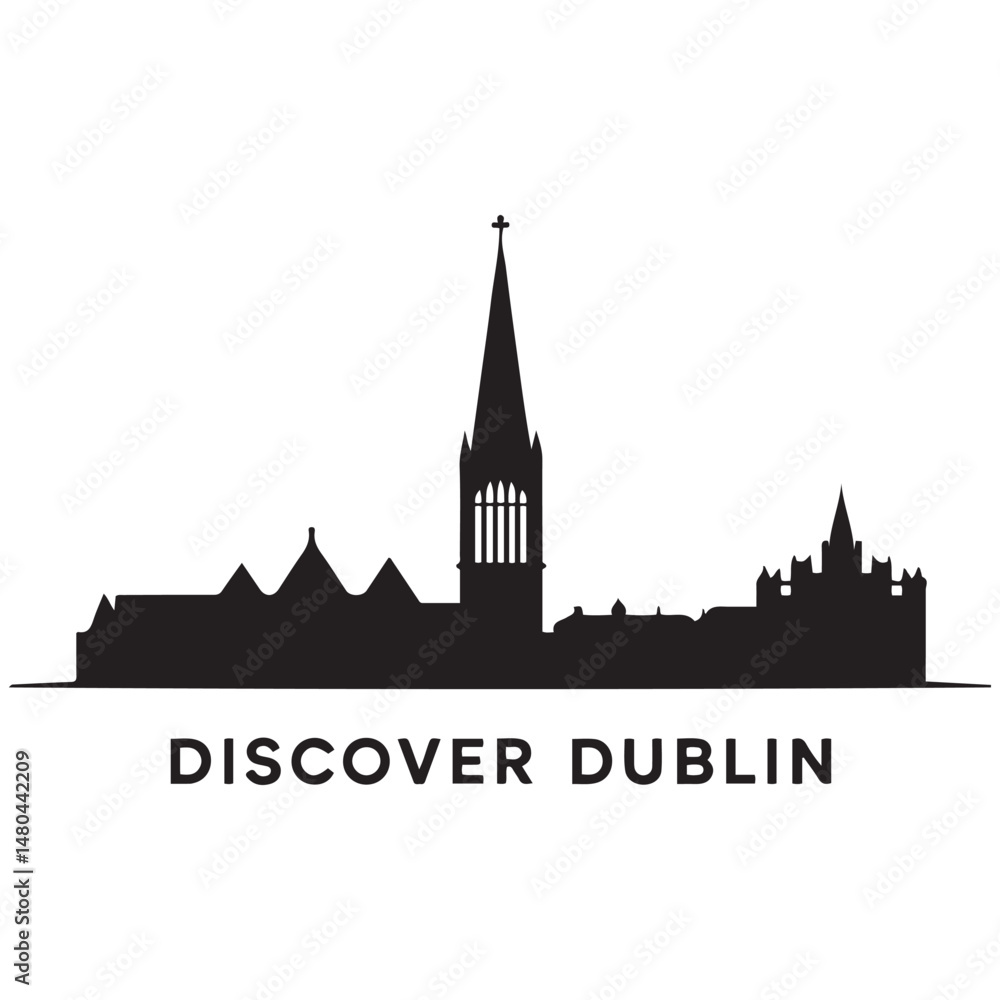 Fototapeta premium Vector Dublin skyline. Travel Dublin famous landmarks. Business and tourism concept for presentation, banner, web site. Vector black silhouette. with white background