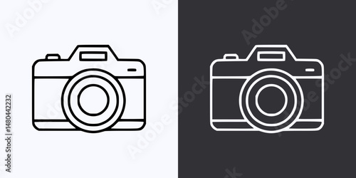 Camera Icon – Vector Outline – Black and White Preview