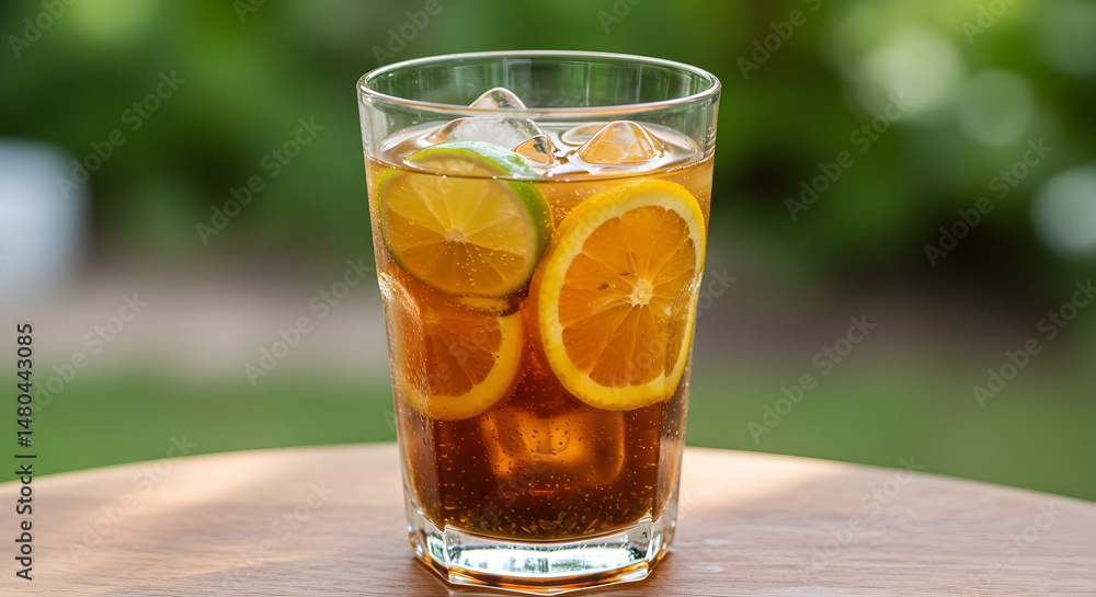 Refreshing Citrus Beverage: A Glass of Iced Tea with Lemon and Lime Refreshing Citrus Beverage: A Glass of Iced Tea with Lemon and Lime