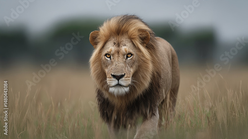 grassland landscape with male lion