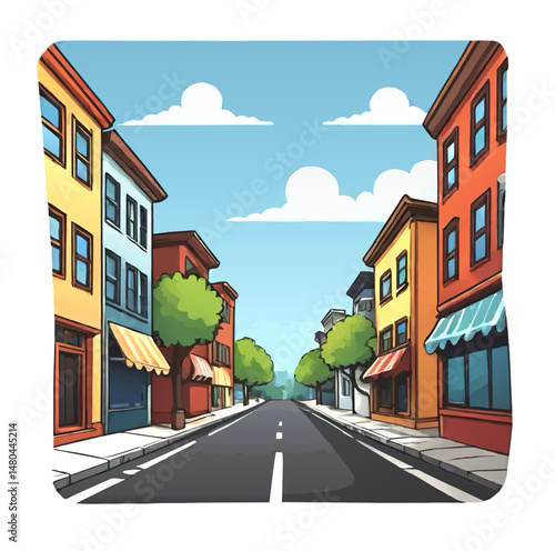 small town street view cartoon vector illustration