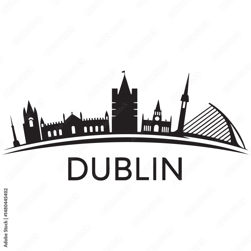 Fototapeta premium Vector Dublin skyline. Travel Dublin famous landmarks. Business and tourism concept for presentation, banner, web site. Vector black silhouette. with white background