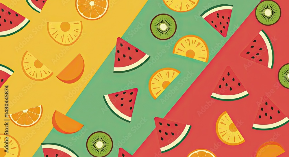 Colorful Flat Summer Fruits Pattern – Tropical Fruit Illustration Background Colorful Flat Summer Fruits Pattern – Tropical Fruit Illustration Background