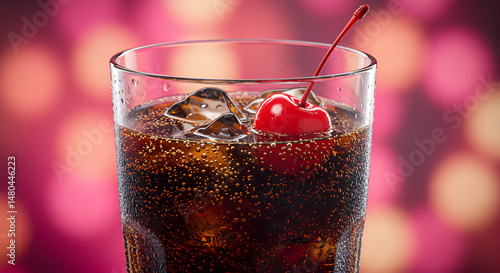 Refreshing Cherry Cola Beverage Served Cold With Ice Cubes
