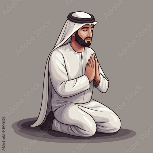 Muslim Man in Prayer Illustration