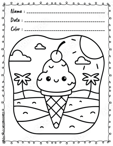 Big and Bold Summer Vibes Coloring Pages For Kid and adult.  
High resolution (300 DPI), 
Ready to print on standard 8.5x11 inch paper With No Bleed, 
Black and White. 
Vector illustration - AI, EPS, 